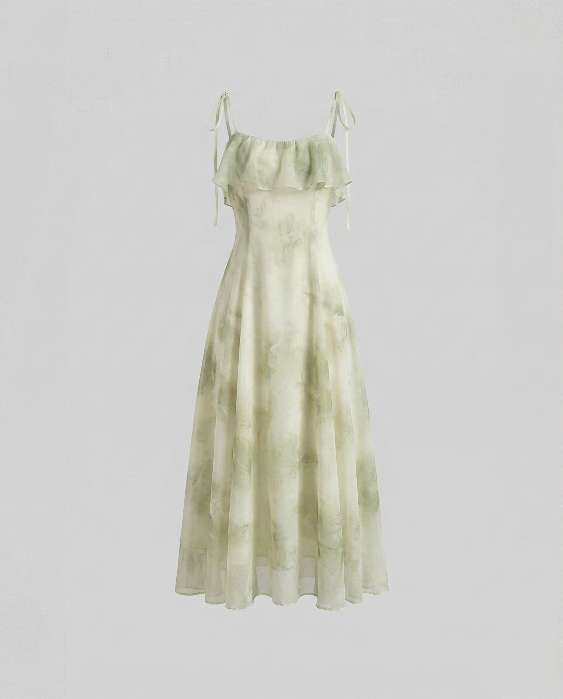 Women's Flowy Midi Dress with Tie Straps - Light Green colorway