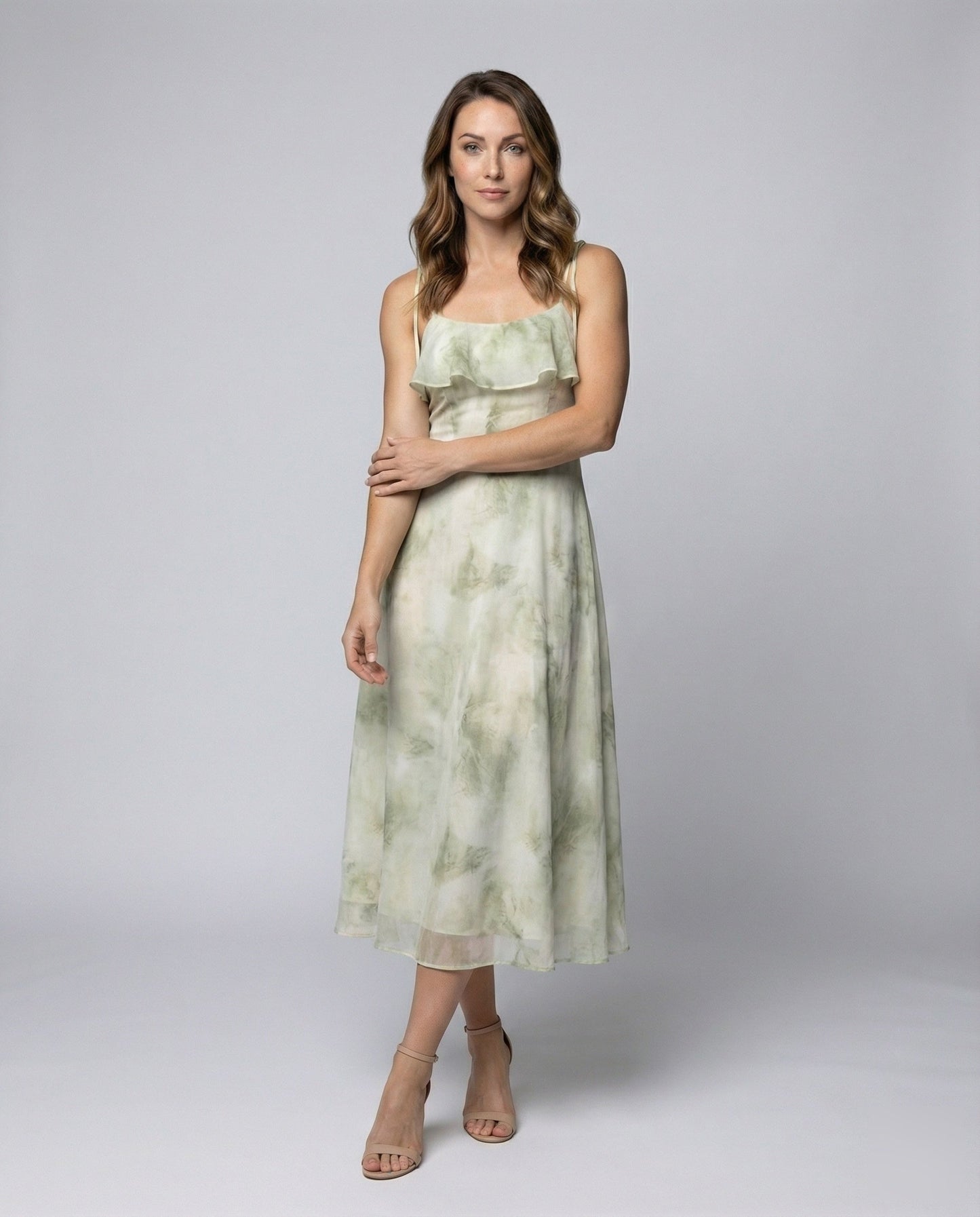 Women's Flowy Midi Dress with Tie Straps - front view