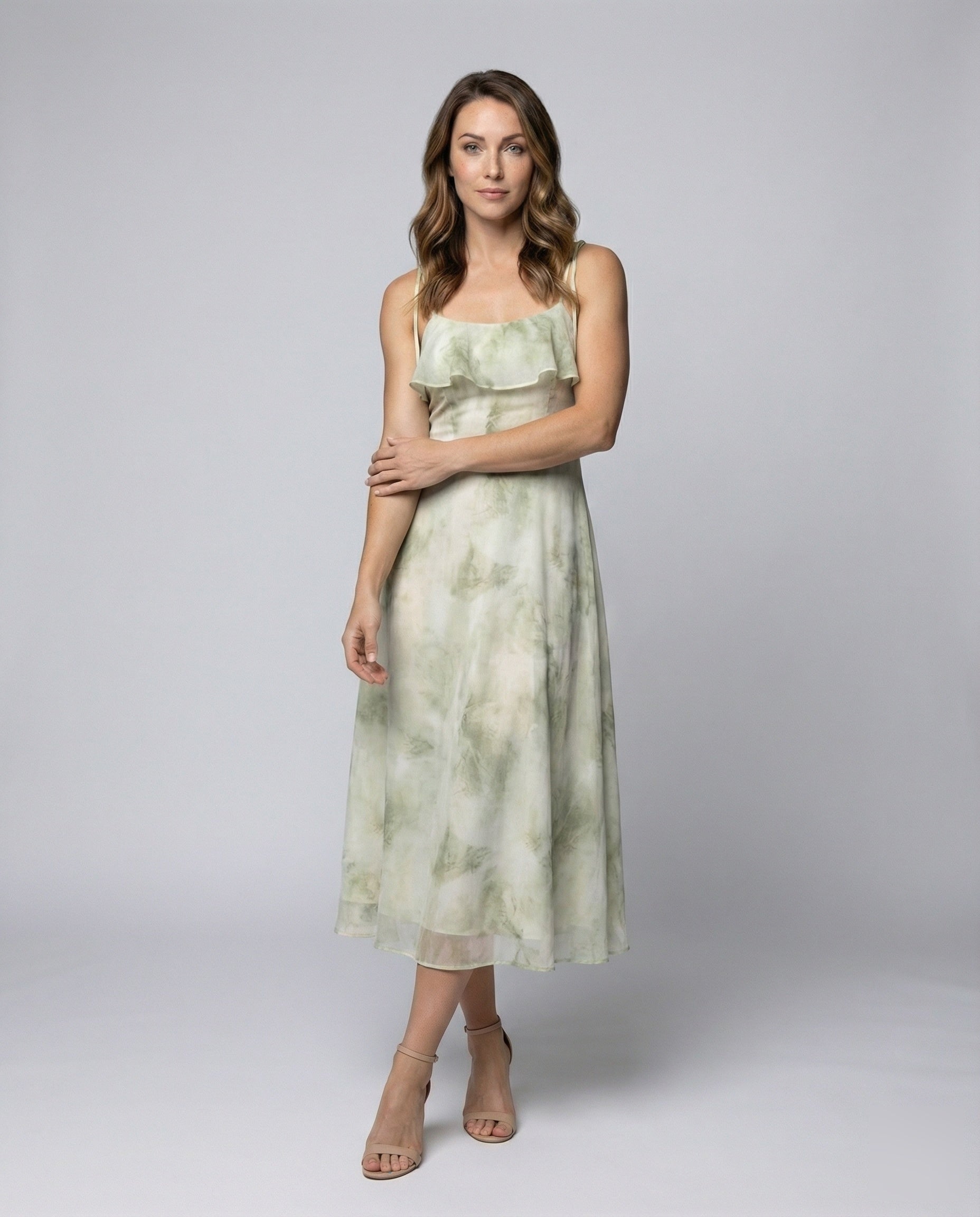 Women's Flowy Midi Dress with Tie Straps - front view