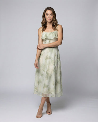 Women's Flowy Midi Dress with Tie Straps - front view