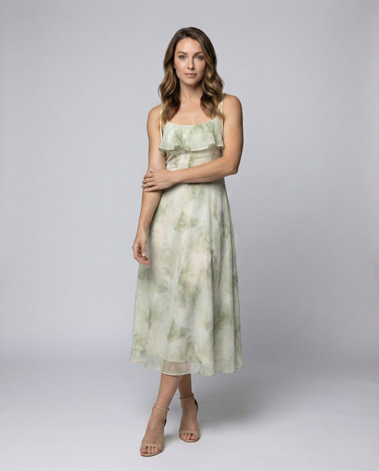 Women's Flowy Midi Dress with Tie Straps - front view