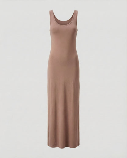 Women's Form-Stable Stretch Jersey Column Maxi Dress - Beige colorway