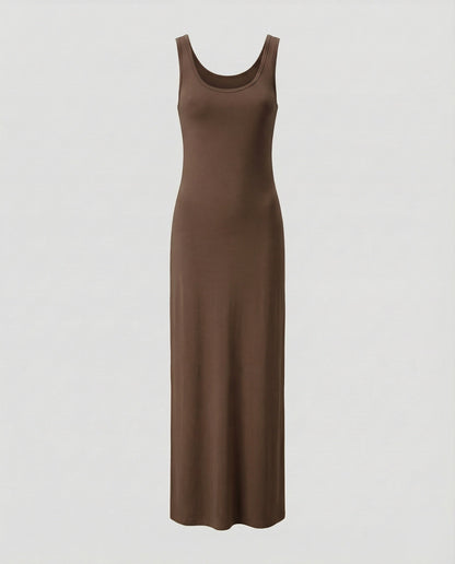 Women's Form-Stable Stretch Jersey Column Maxi Dress - Brown colorway