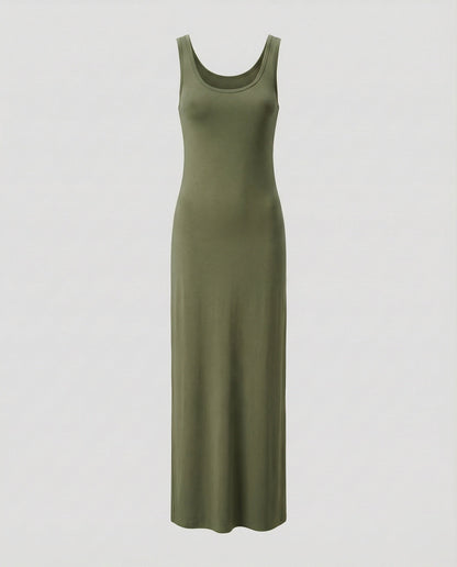 Women's Form-Stable Stretch Jersey Column Maxi Dress - Green colorway