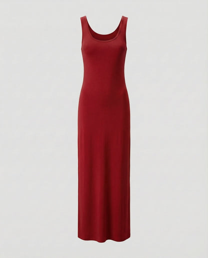 Women's Form-Stable Stretch Jersey Column Maxi Dress - Red colorway