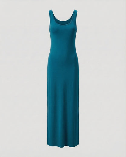 Women's Form-Stable Stretch Jersey Column Maxi Dress - Turquoise colorway