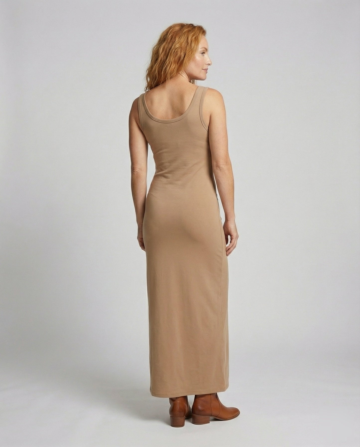 Women's Form-Stable Stretch Jersey Column Maxi Dress - back view