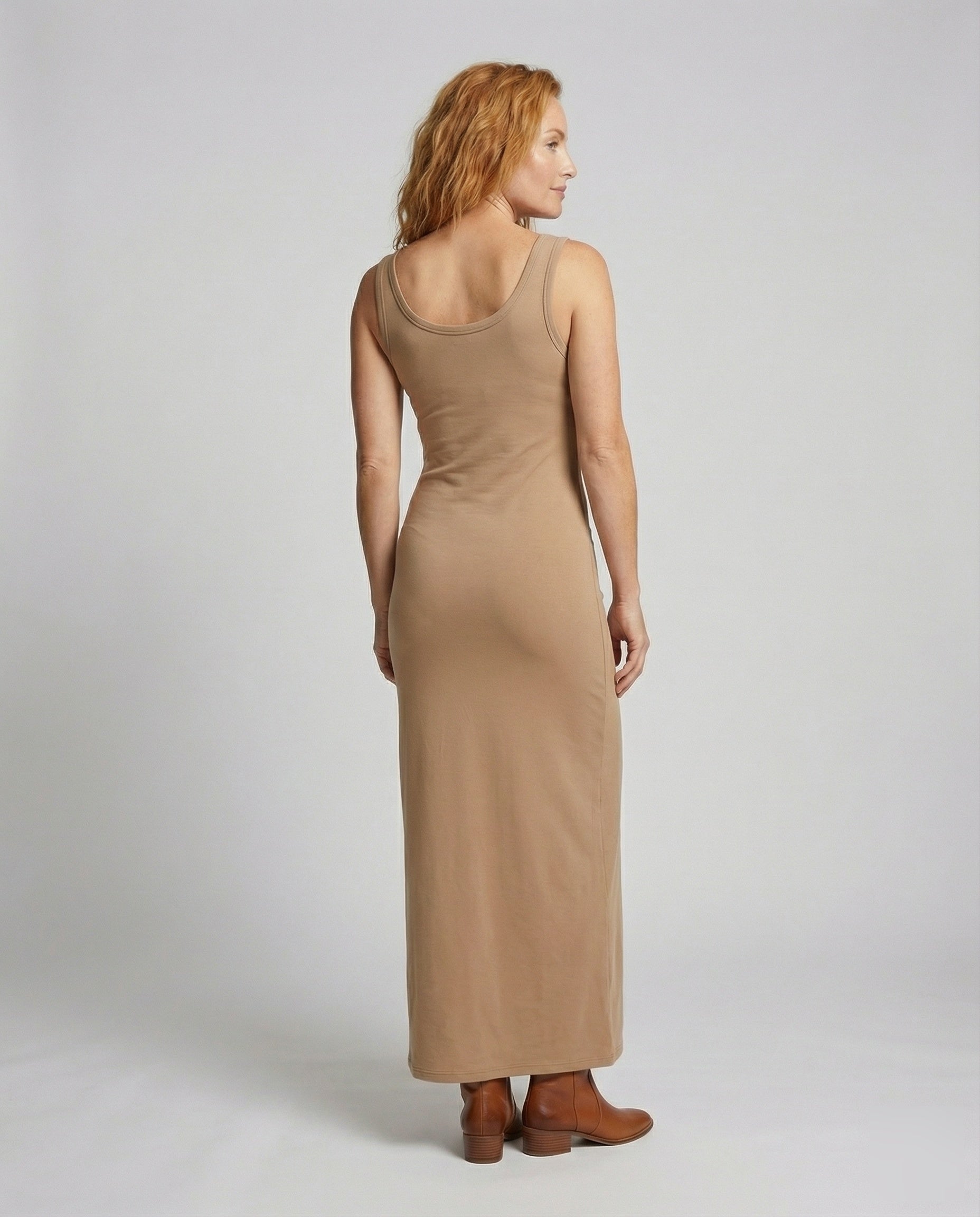 Women's Form-Stable Stretch Jersey Column Maxi Dress - back view