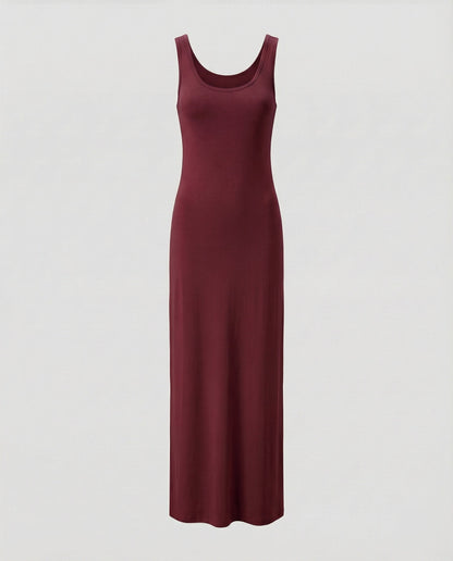 Women's Form-Stable Stretch Jersey Column Maxi Dress - Wine Red colorway