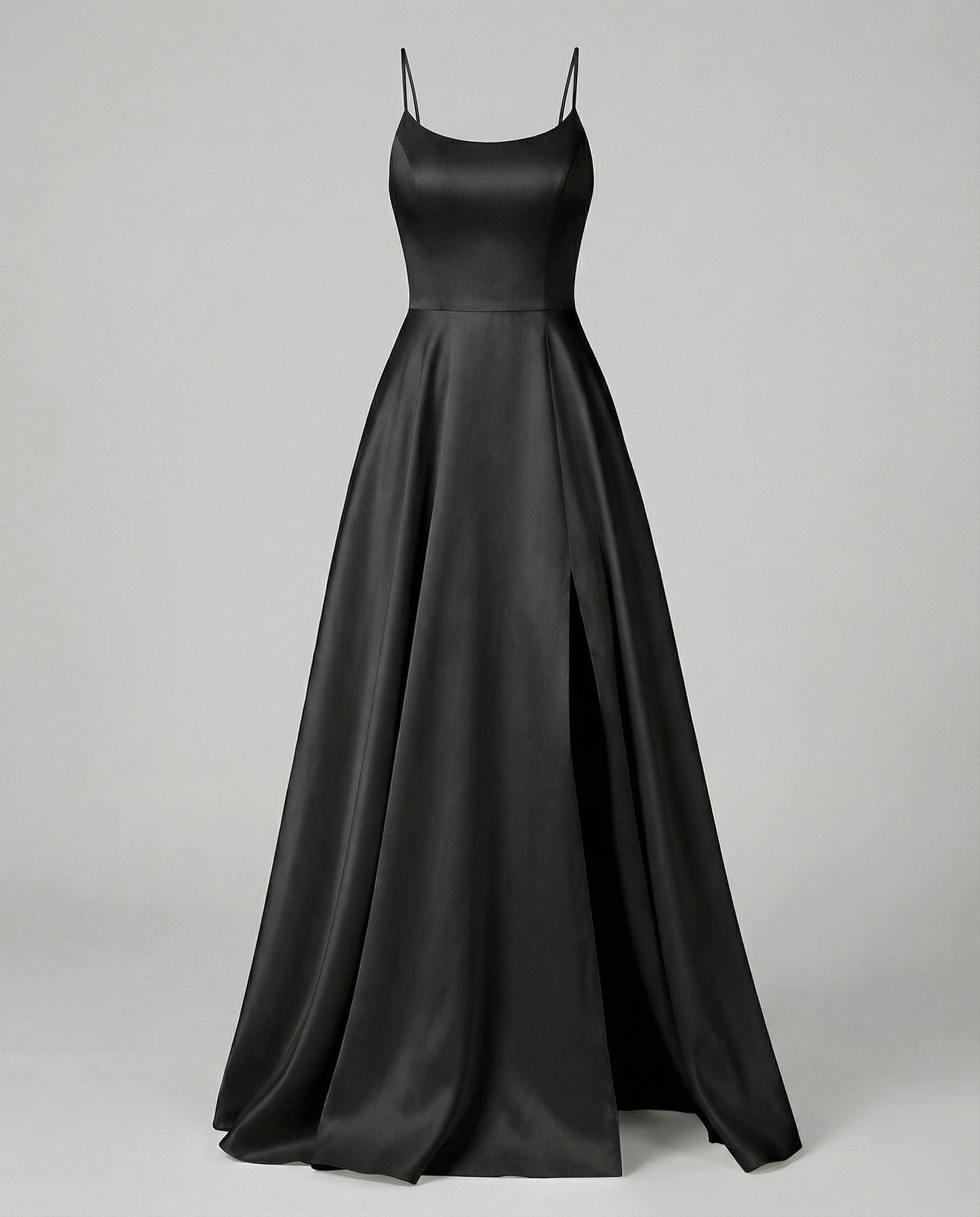 Women's Gala Maxi Dress Spaghetti Straps Thigh Slit - Black colorway