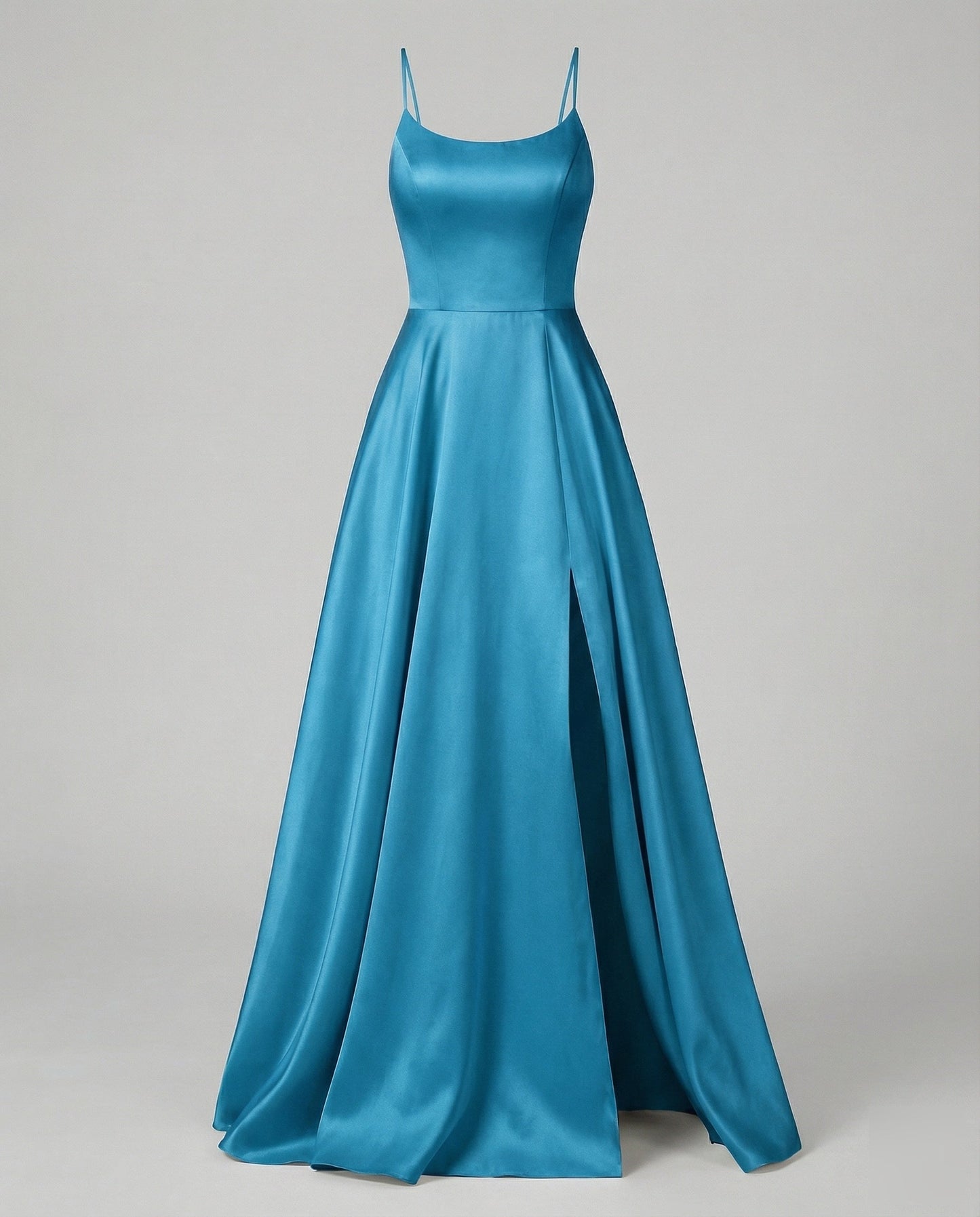 Women's Gala Maxi Dress Spaghetti Straps Thigh Slit - Blue colorway