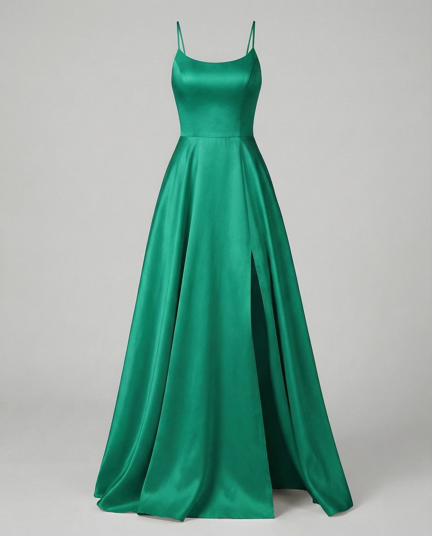 Women's Gala Maxi Dress Spaghetti Straps Thigh Slit - Green colorway