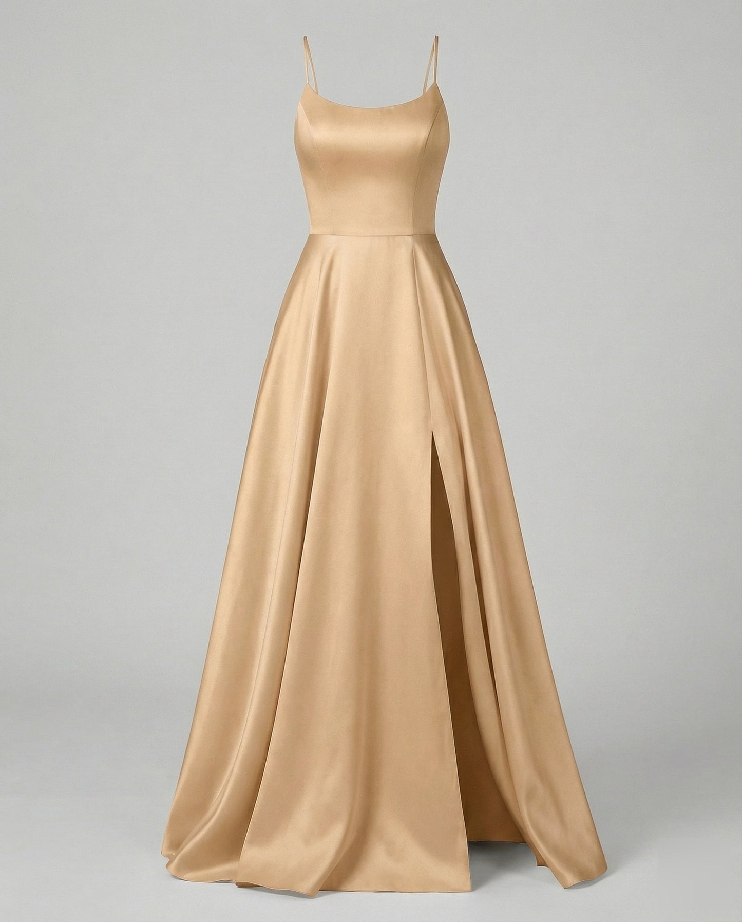 Women's Gala Maxi Dress Spaghetti Straps Thigh Slit - Khaki colorway