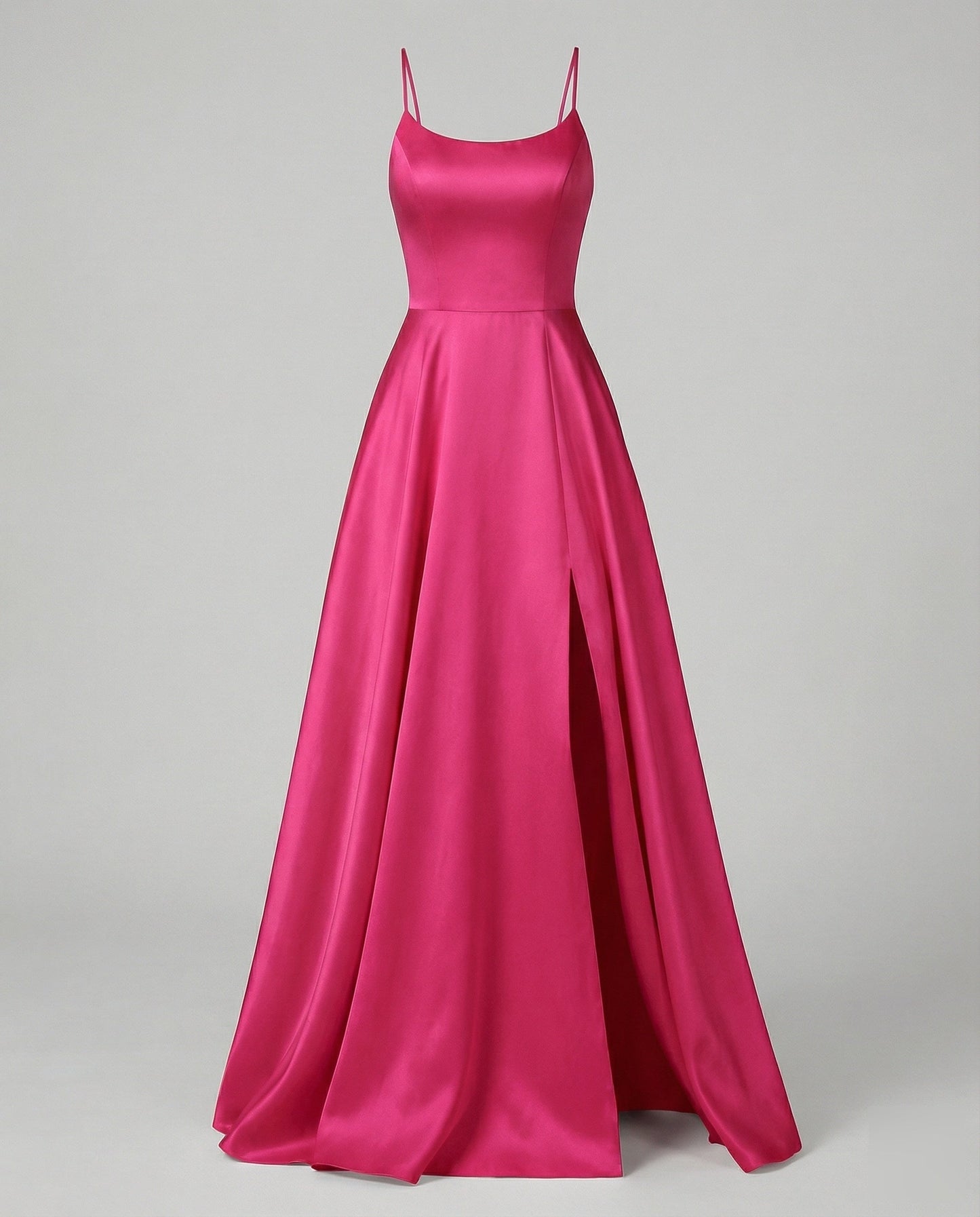 Women's Gala Maxi Dress Spaghetti Straps Thigh Slit - Pink colorway