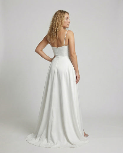 Women's Gala Maxi Dress Spaghetti Straps Thigh Slit - back view