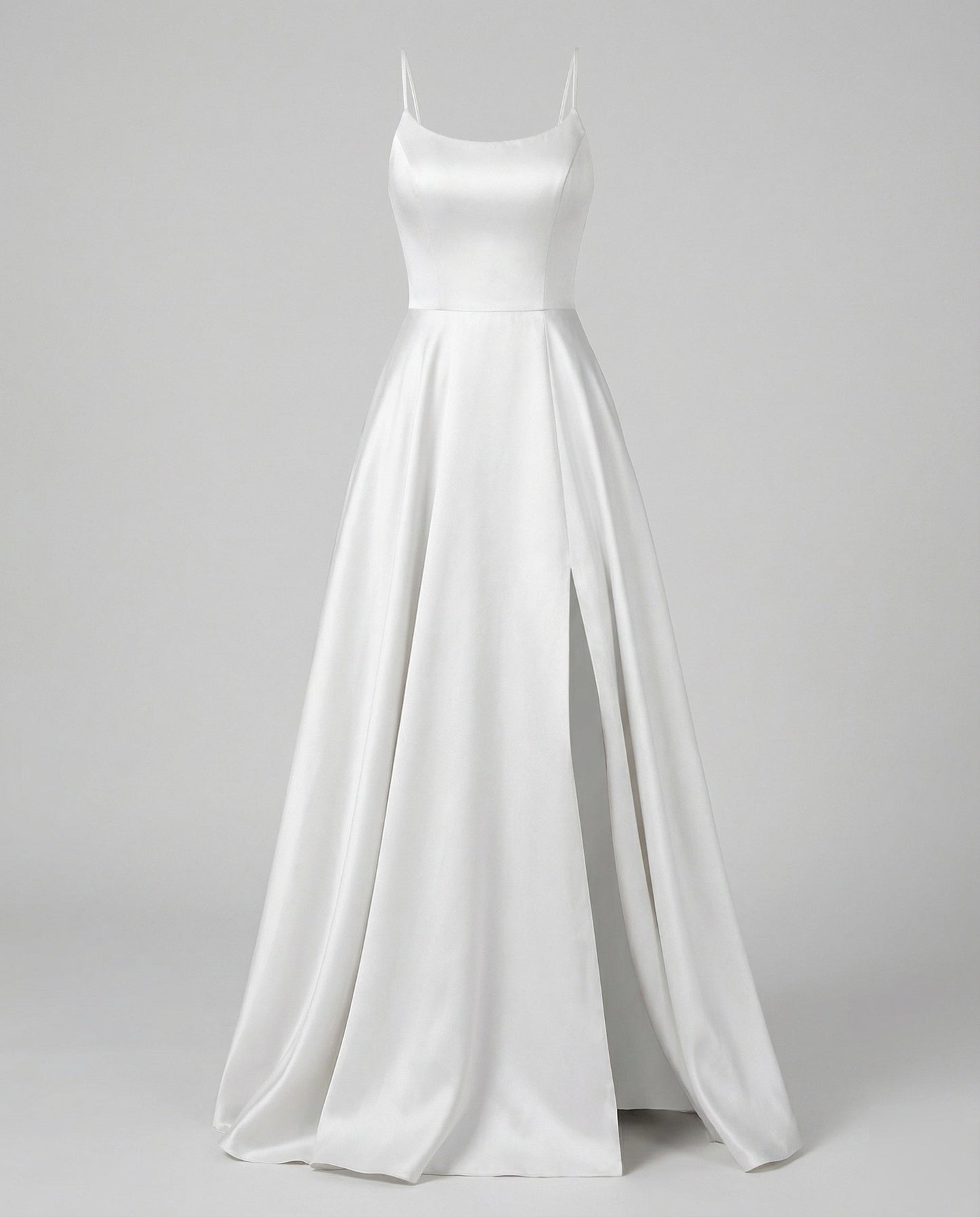 Women's Gala Maxi Dress Spaghetti Straps Thigh Slit - White colorway