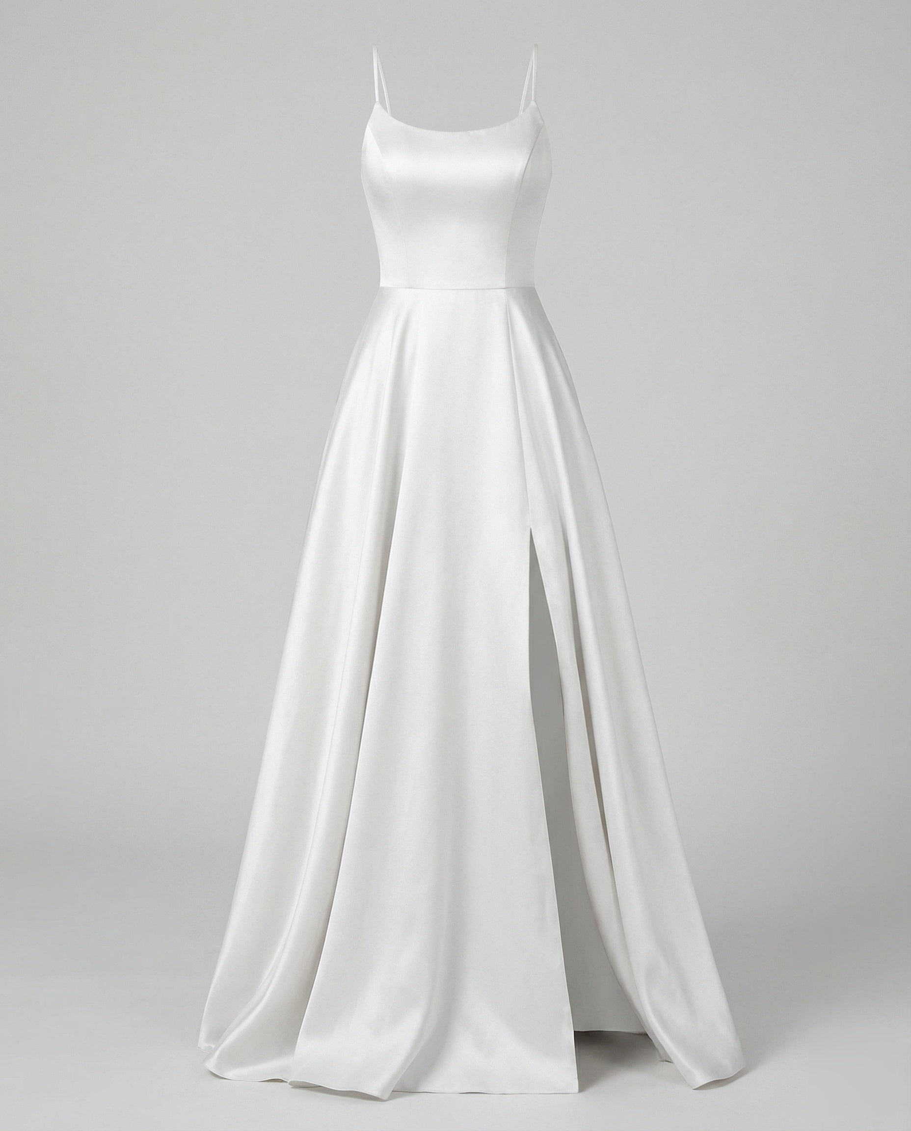 Women's Gala Maxi Dress Spaghetti Straps Thigh Slit - White colorway
