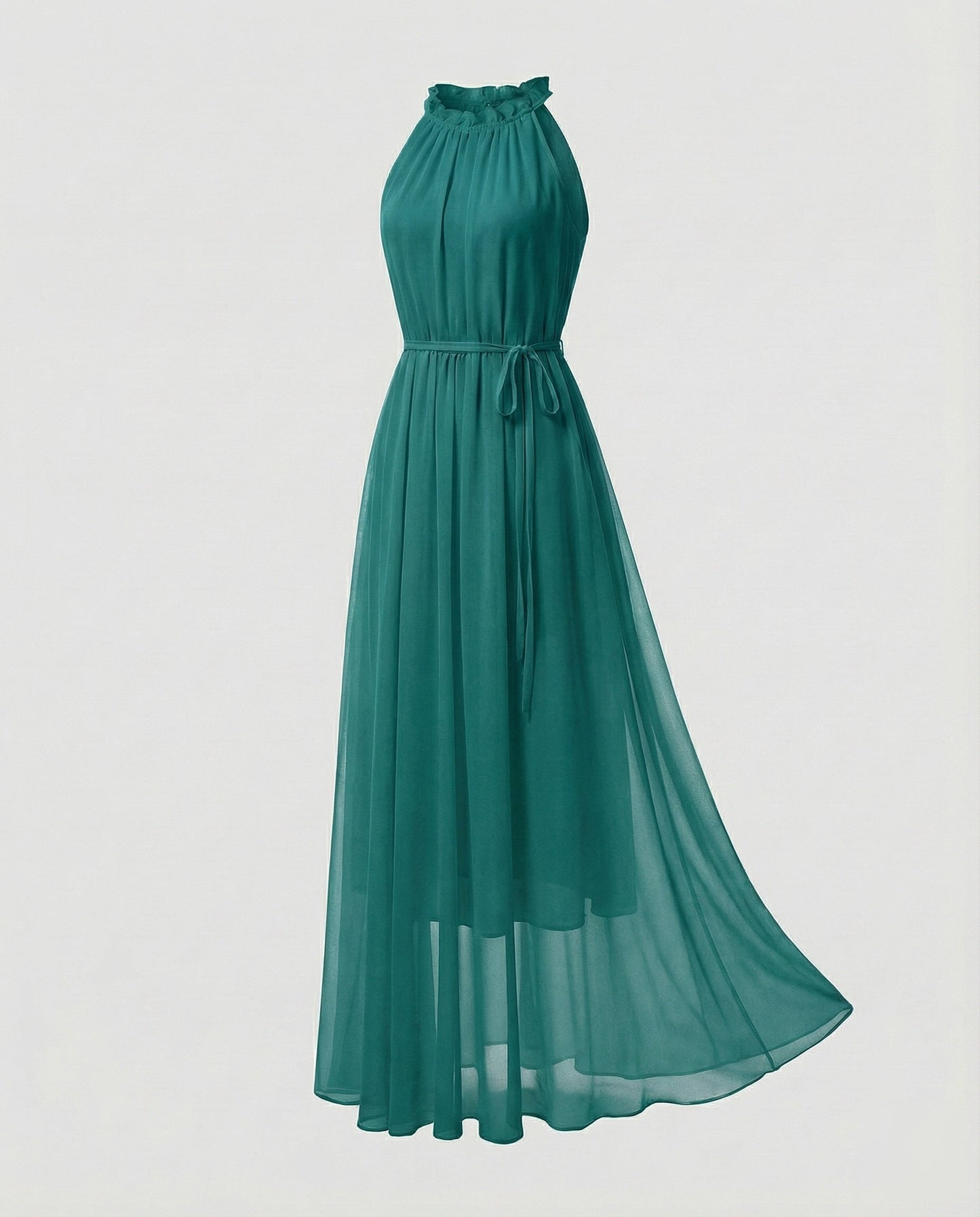 Women's Halter Maxi Dress Chiffon Ruffle Collar Tiered Skirt - Turquoise colorway