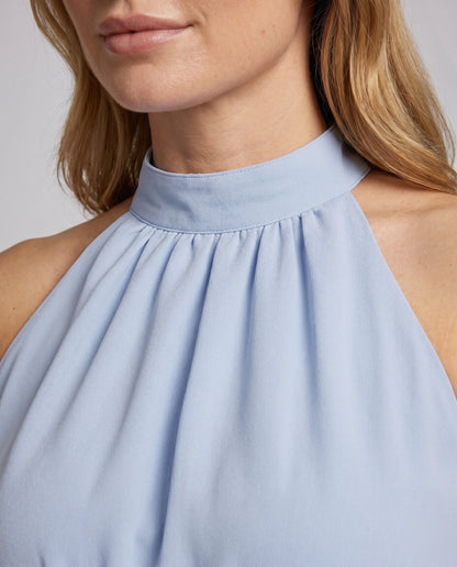 Women's Halterneck Maxi Dress with Tailored Silhouette and Flowing Skirt - close-up detail