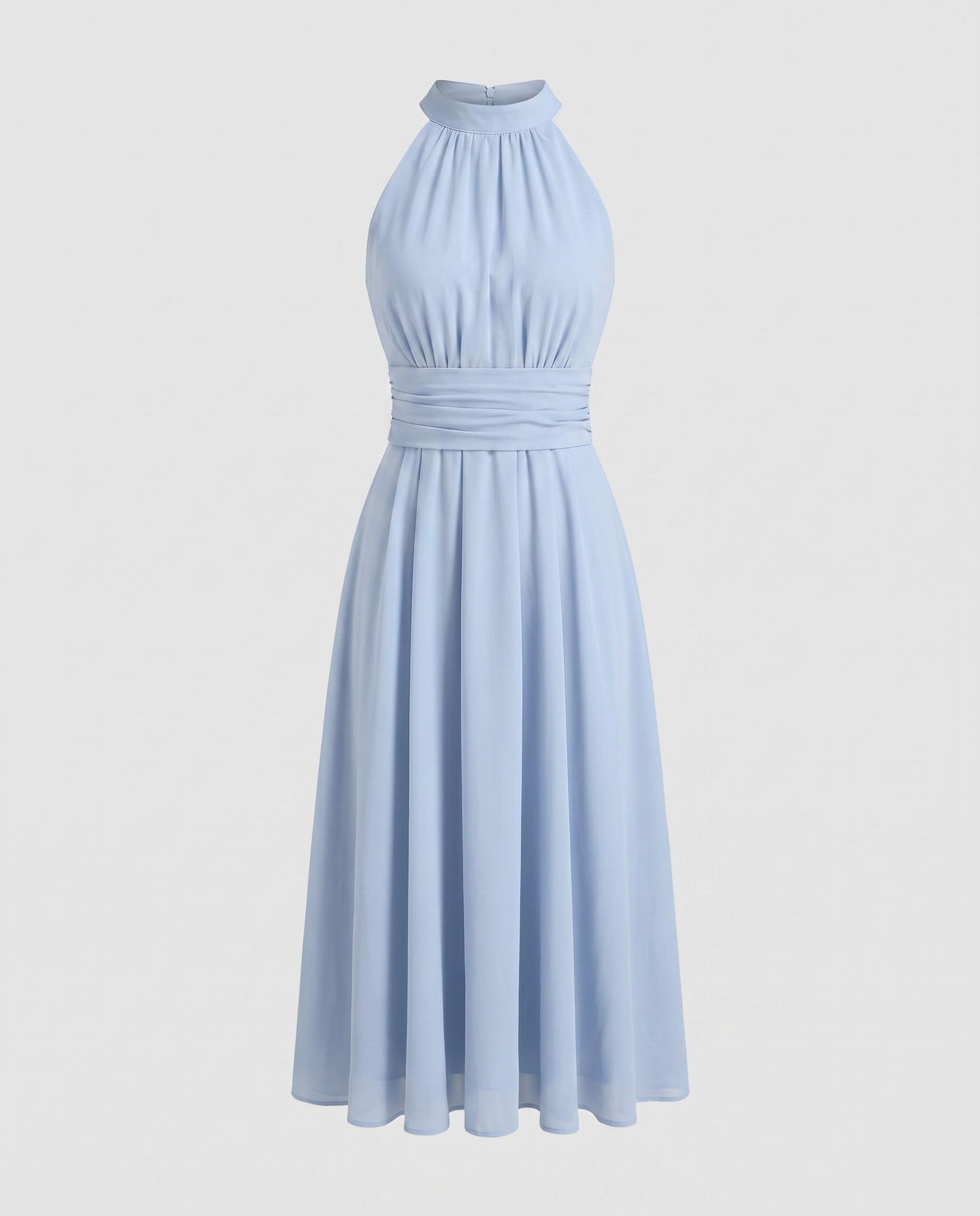 Women's Halterneck Maxi Dress with Tailored Silhouette and Flowing Skirt - Blue colorway