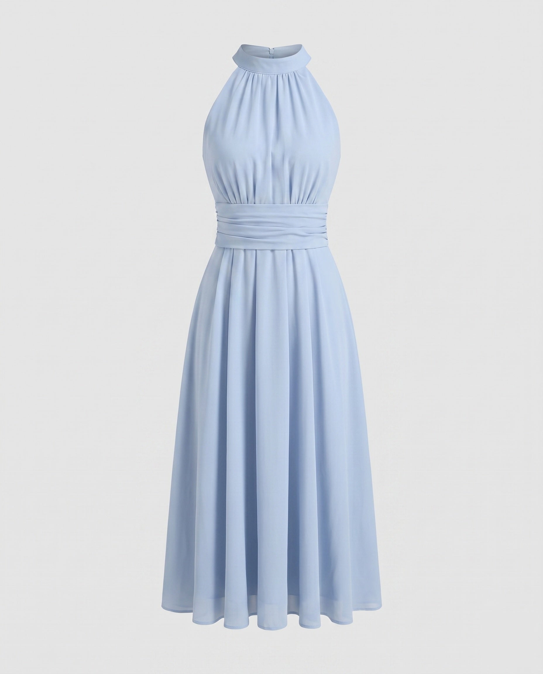 Women's Halterneck Maxi Dress with Tailored Silhouette and Flowing Skirt - Blue colorway