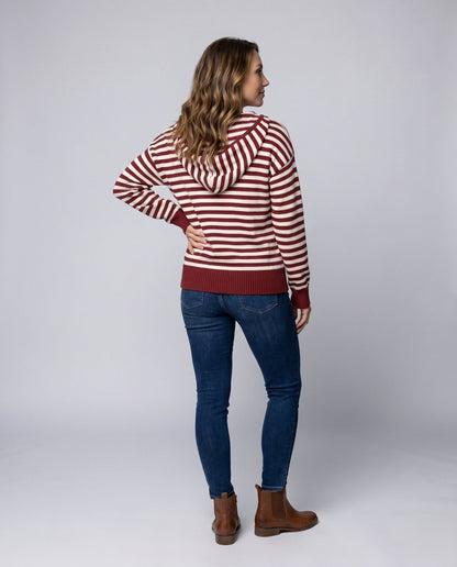 Women's hooded sweatshirt with striped design and half zipper - Chichicherry