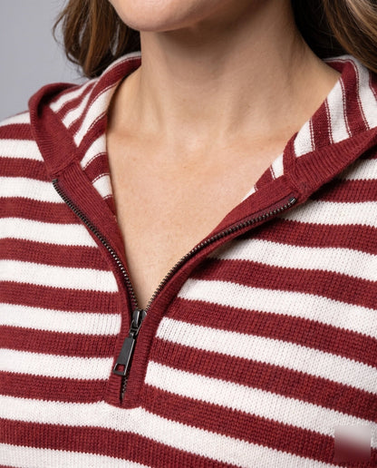 Women's hooded sweatshirt with striped design and half zipper - Chichicherry