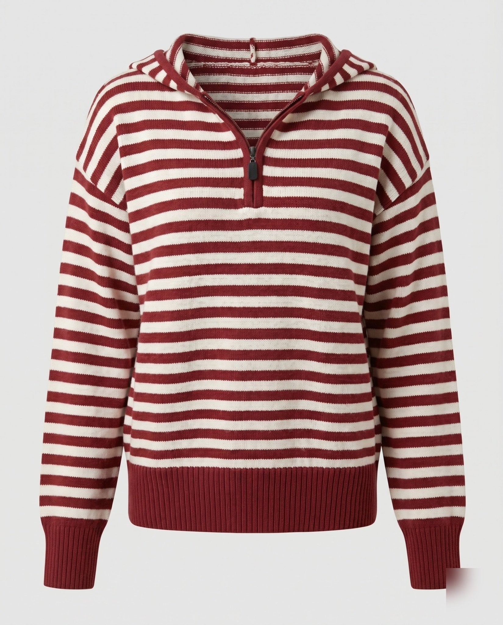 Women's hooded sweatshirt with striped design and half zipper - Chichicherry