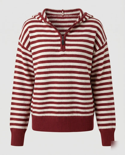 Women's hooded sweatshirt with striped design and half zipper - Chichicherry