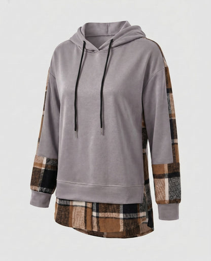 Women's hooded sweatshirt with stylish check design and modern cut - Chichicherry