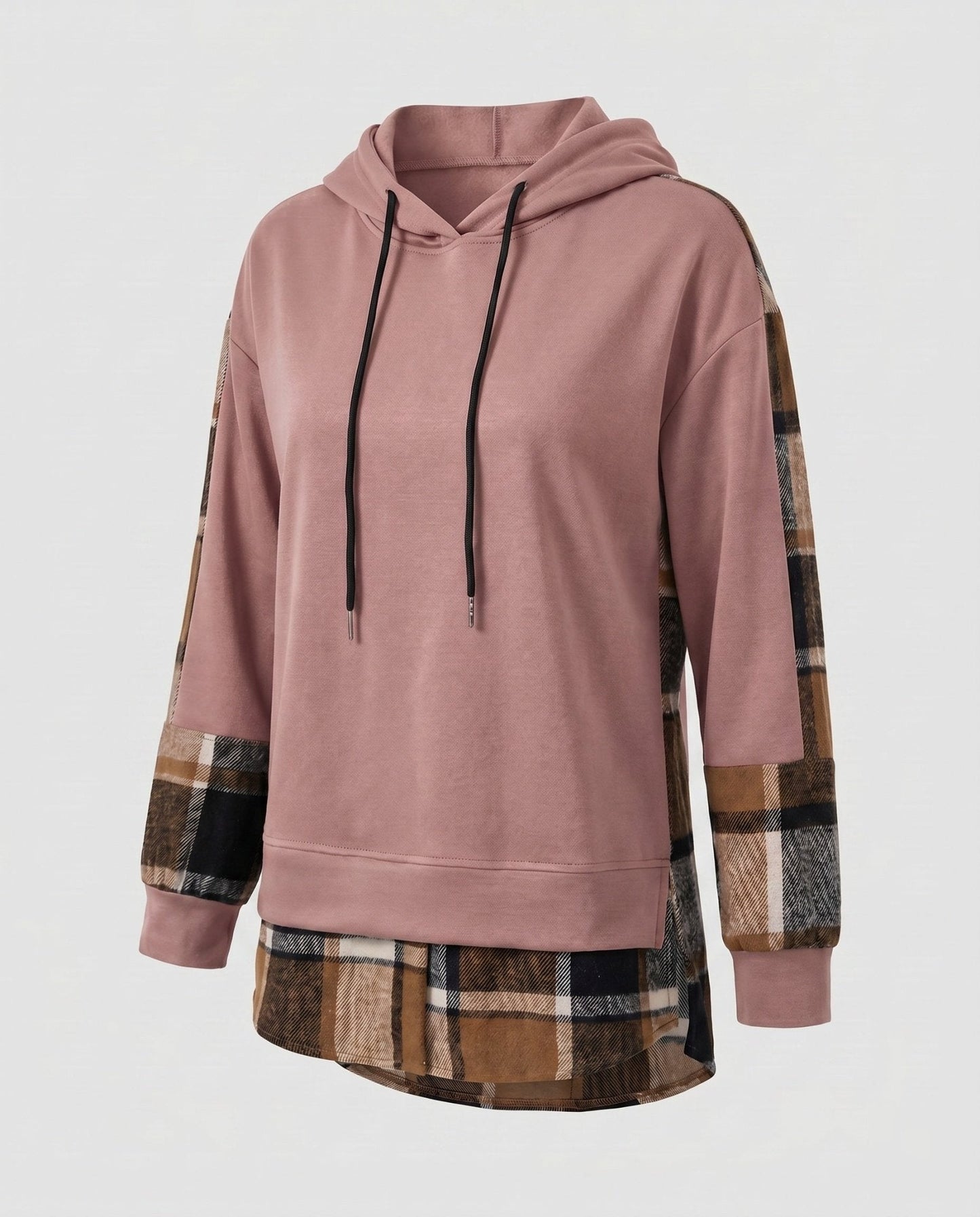 Women's hooded sweatshirt with stylish check design and modern cut - Chichicherry