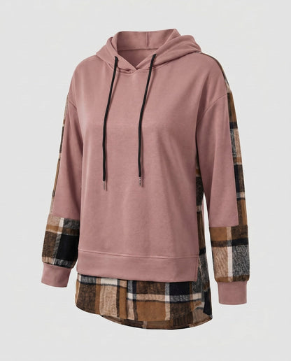 Women's hooded sweatshirt with stylish check design and modern cut - Chichicherry