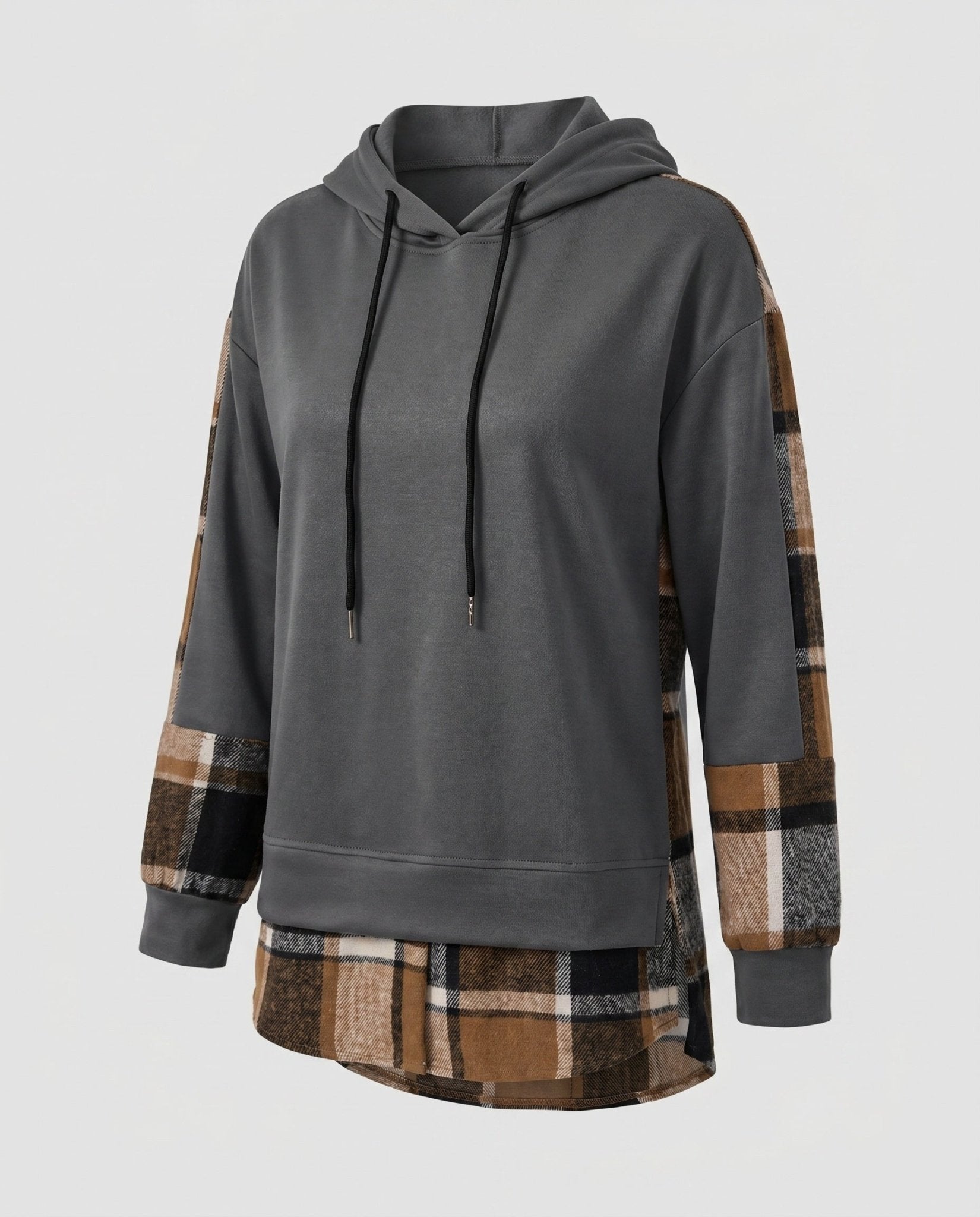 Women's hooded sweatshirt with stylish check design and modern cut - Chichicherry