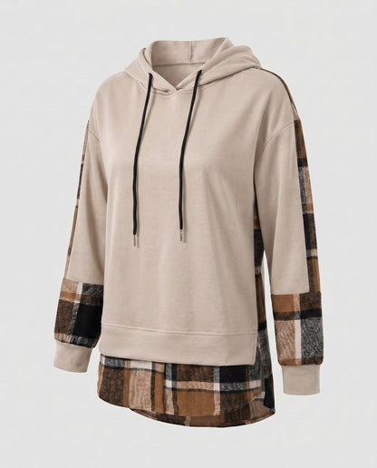Women's hooded sweatshirt with stylish check design and modern cut - Chichicherry