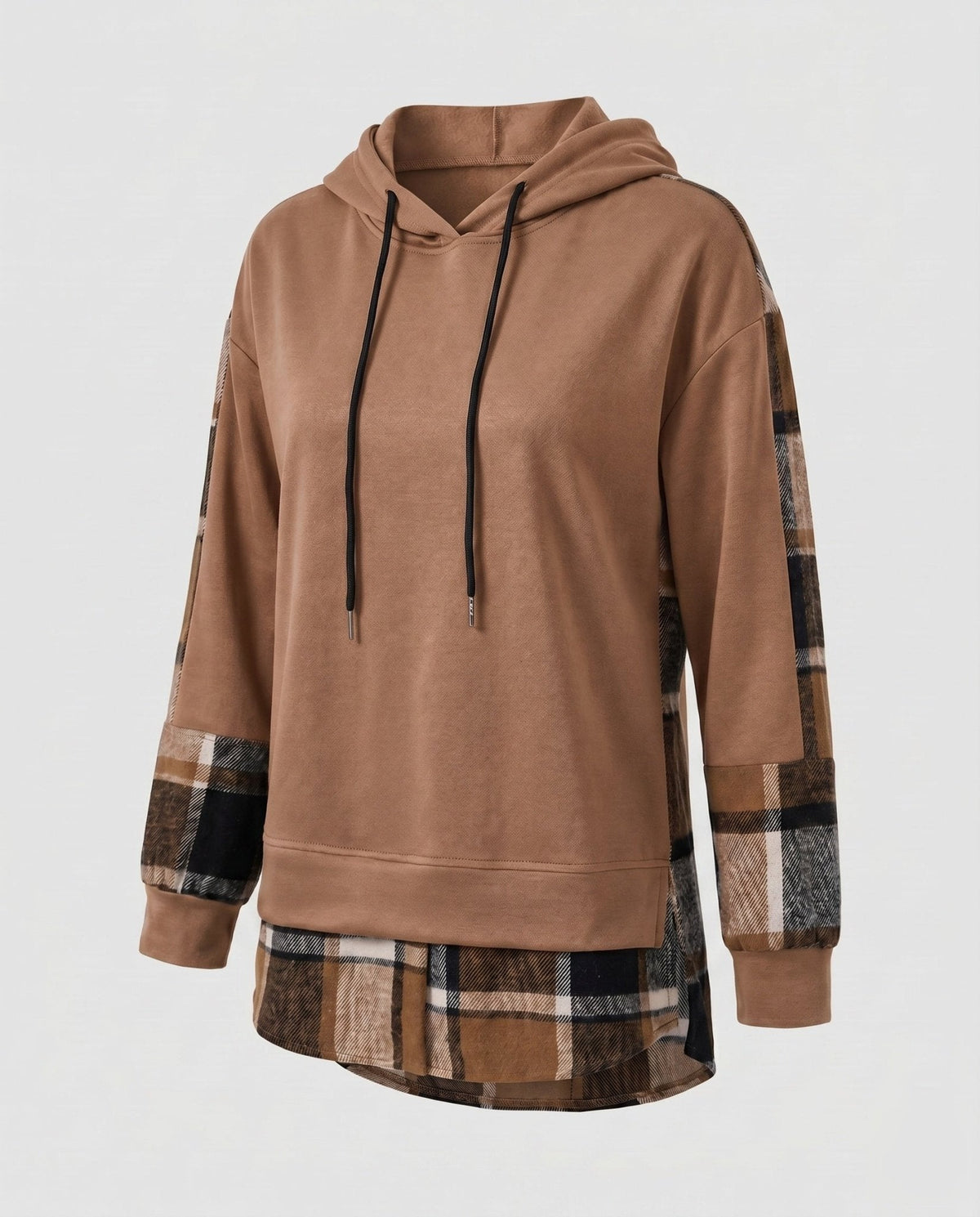 Women's hooded sweatshirt with stylish check design and modern cut - Chichicherry