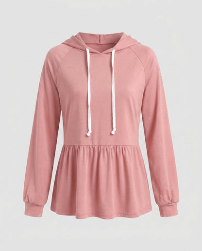 Women's hooded top with swinging hem and ruching - Chichicherry