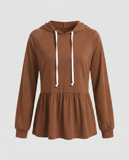 Women's hooded top with swinging hem and ruching - Chichicherry