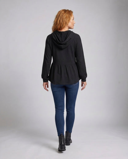Women's hooded top with swinging hem and ruching - Chichicherry
