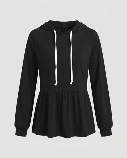 Women's hooded top with swinging hem and ruching - Chichicherry