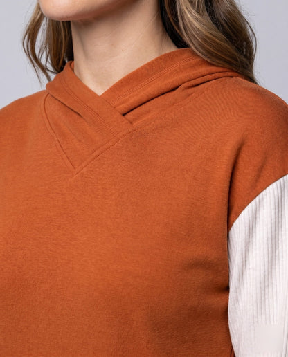 Women's hoodie with fashionable color block design and elegant V-neck - Chichicherry