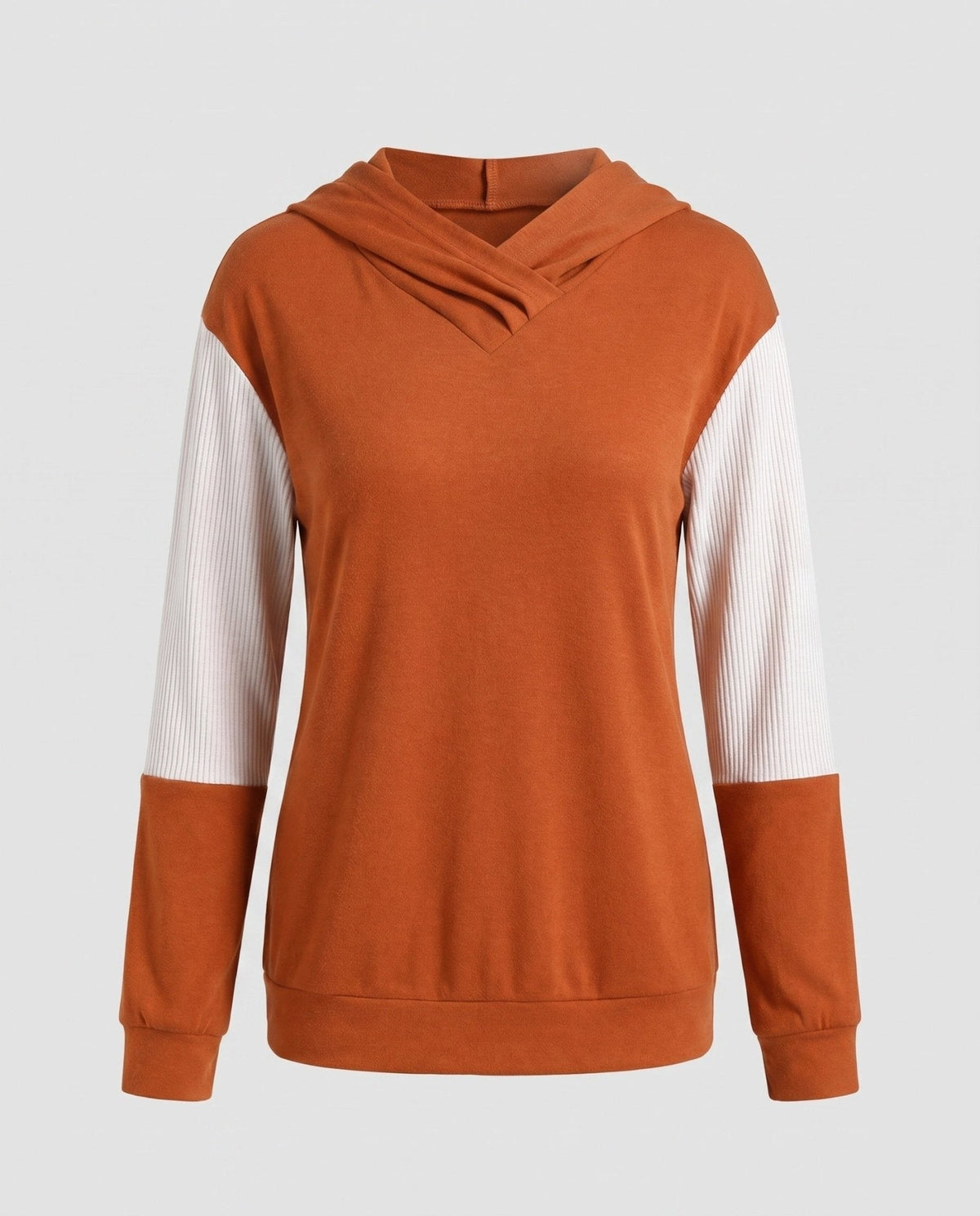Women's hoodie with fashionable color block design and elegant V-neck - Chichicherry