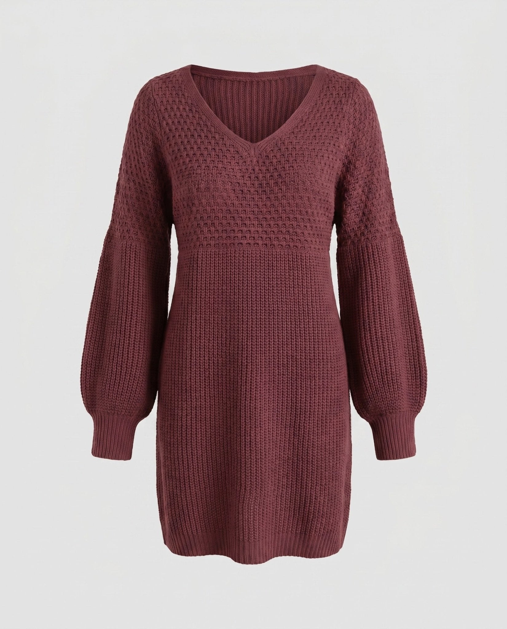 Women’s knit dress with V-neckline and airy sleeves - Chichicherry
