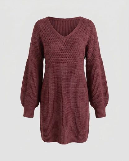 Women’s knit dress with V-neckline and airy sleeves - Chichicherry