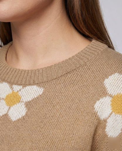 Women's knit pullover with floral patterns and relaxed fit - Chichicherry