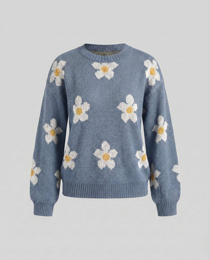 Women's knit pullover with floral patterns and relaxed fit - Chichicherry