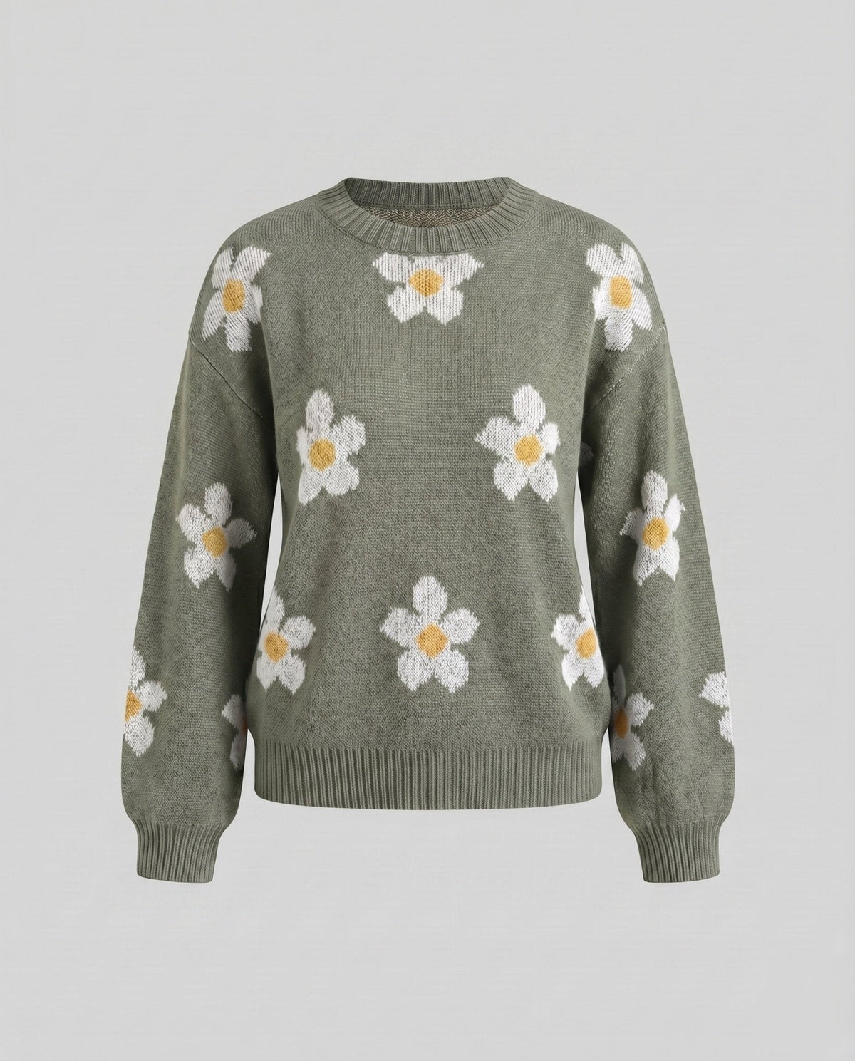 Women's knit pullover with floral patterns and relaxed fit - Chichicherry