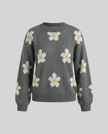 Women's knit pullover with floral patterns and relaxed fit - Chichicherry