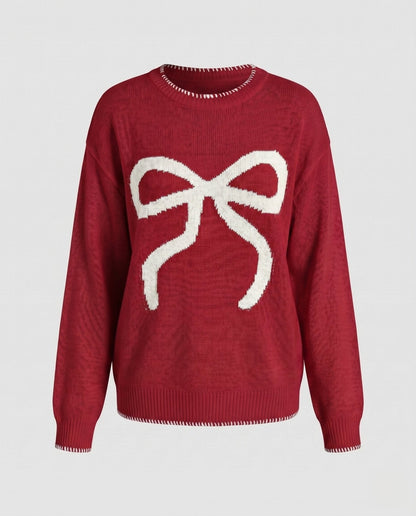 Women's knit sweater with decorative bow motif and casual fit - Chichicherry
