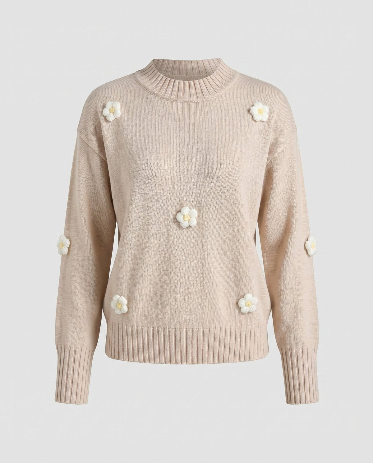 Women's knit sweater with floral appliqués and casual cut - Chichicherry