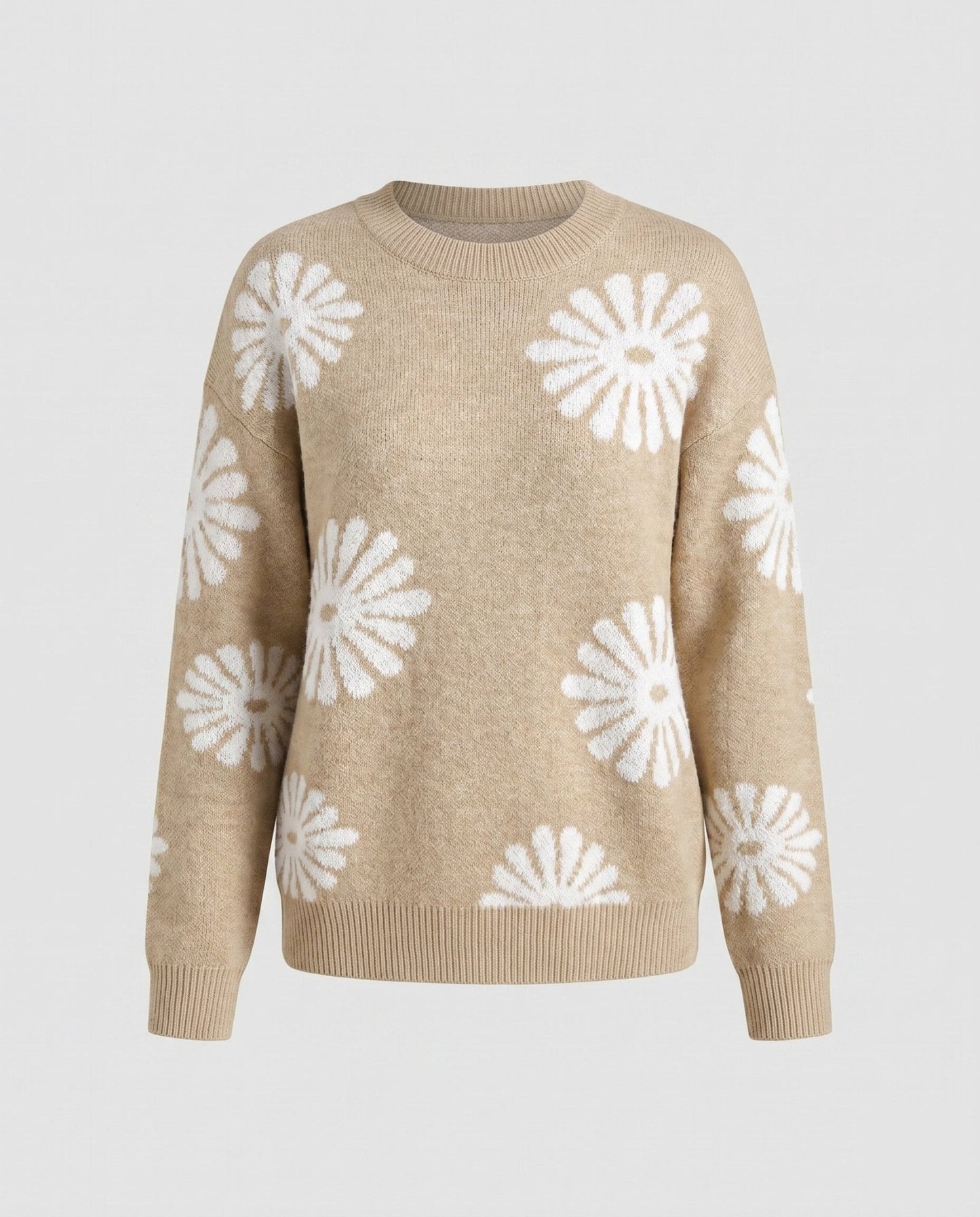 Women's knit sweater with floral patterns and fashionable cut - Chichicherry